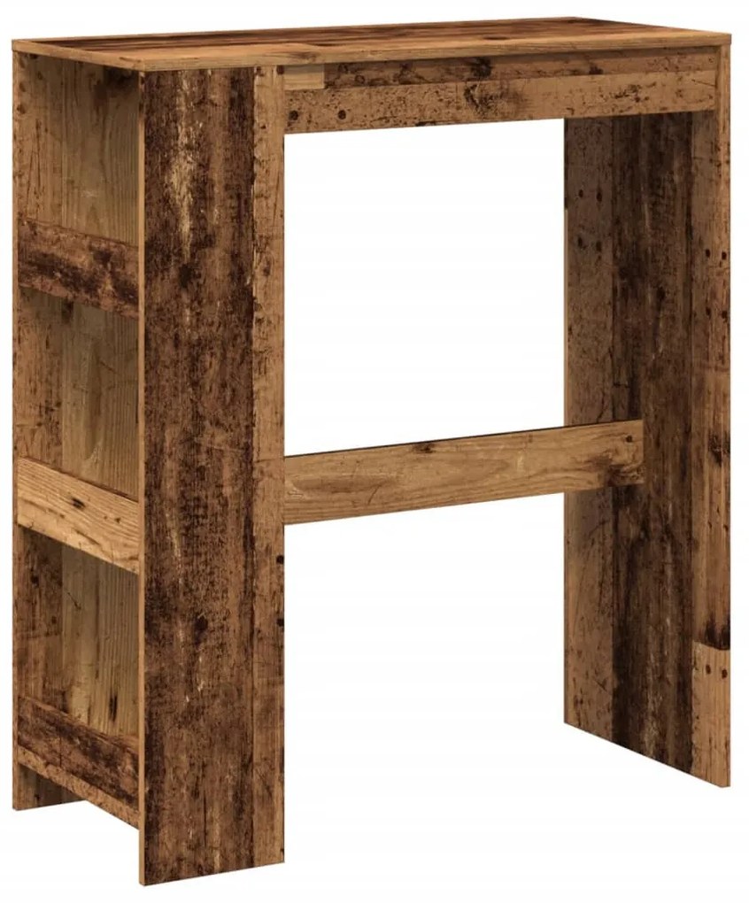 antik fa színű szerelt fa bárasztal tárolókkal 90x40x103,5 cm