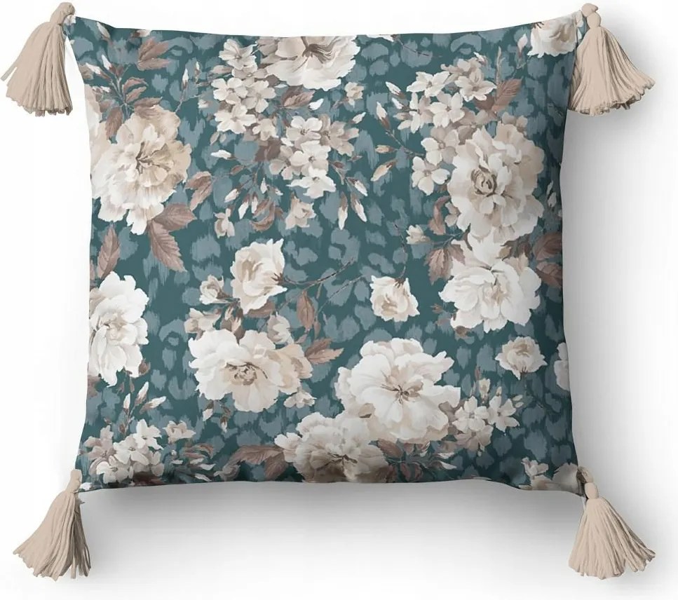 Párnahuzat 45x45 5386 B menta bézs virágok Panama 58