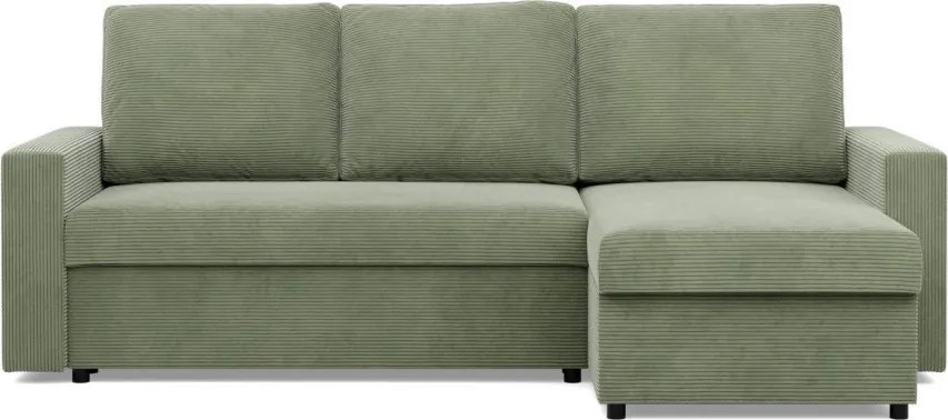 Zeus sarokkanapé, 2 ágyneműtartóval, egyenes kartámasz, kordbársony, univerzális oldal, bonell töltet, zöld