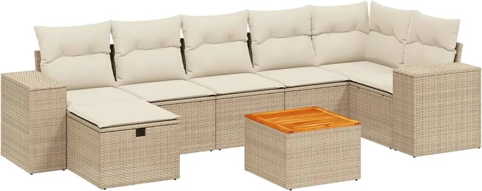 vidaXL 8 részes bézs polyrattan kerti ülőgarnitúra párnával