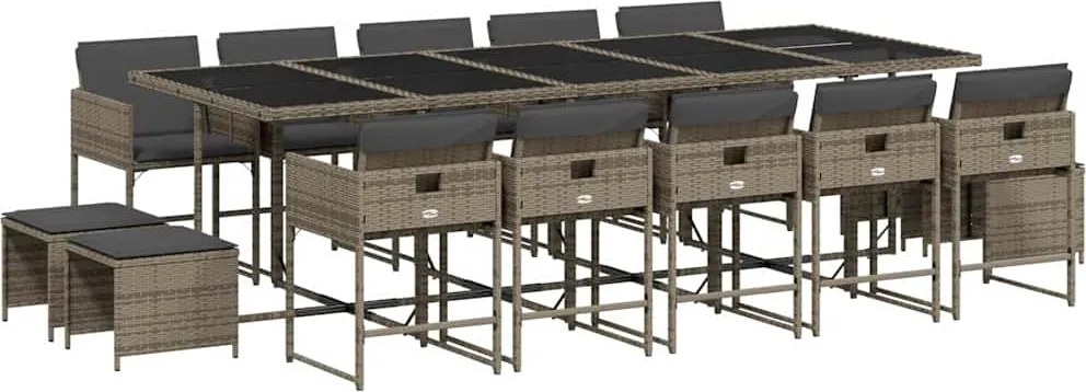 vidaXL 15 részes szürke polyrattan kerti étkezőgarnitúra párnákkal
