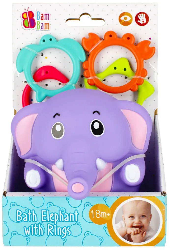 Elefánt Purple baba fürdőjáték gyűrűkkel
