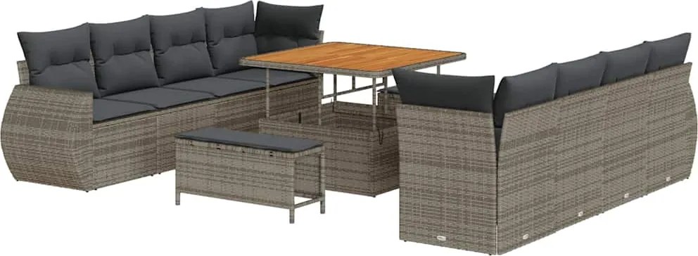 vidaXL Kerti Kanapé Szett tárolóval 11 pcs Szürke Poli rattan