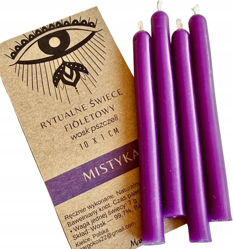 Lila Mágikus Rituális Gyertyák 4 Db 100% Méhviasz Energia Rituálék