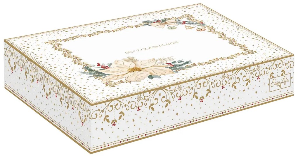 Karácsonyi arany színű üveg tál 2 db Ø 18/21 cm White Elegance díszdobozban