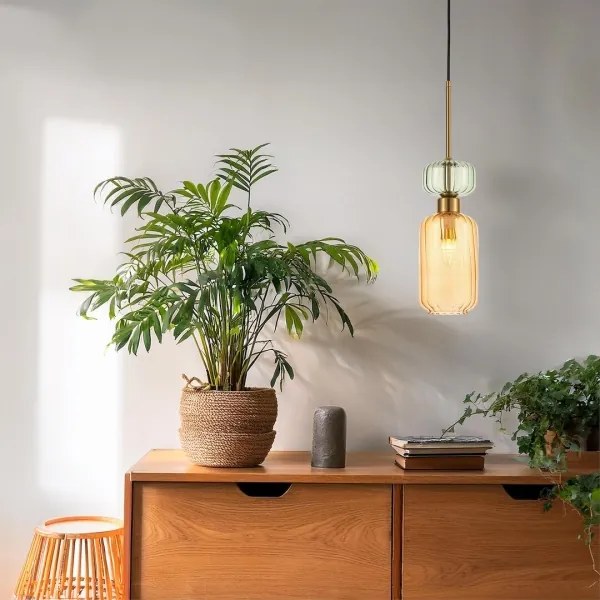 Csillár zsinóron MOLLY 1xE14/40W/230V átm. 12 cm arany/narancs/zöld