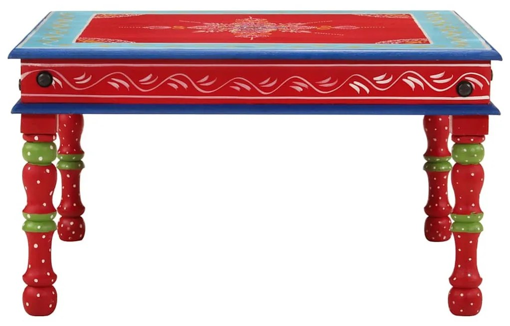 kézzel festett piros tömör mangófa dohányzóasztal