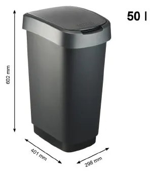 Fekete-ezüstszínű műanyag szemetes 50 l Twist – Rotho