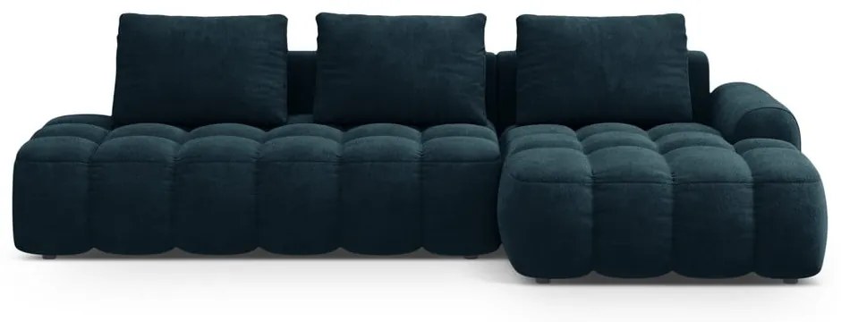 Petróleum színű bársony kinyitható-tárolóhelyes sarokkanapé (jobb oldali-heverő résszel) Linz – Cosmopolitan Design