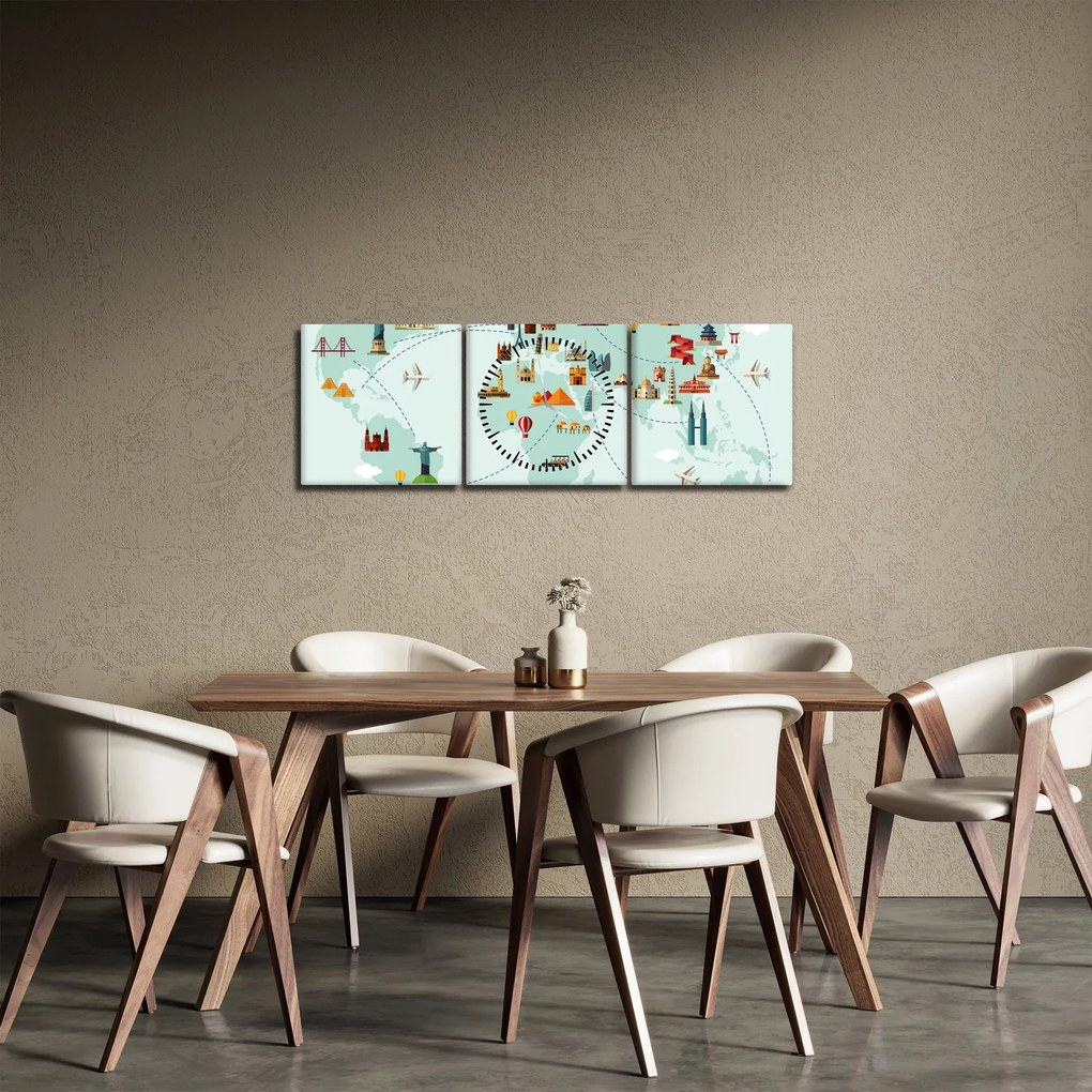 Kép - Térkép műemlékek piktogramjaival (órával) (90x30 cm)