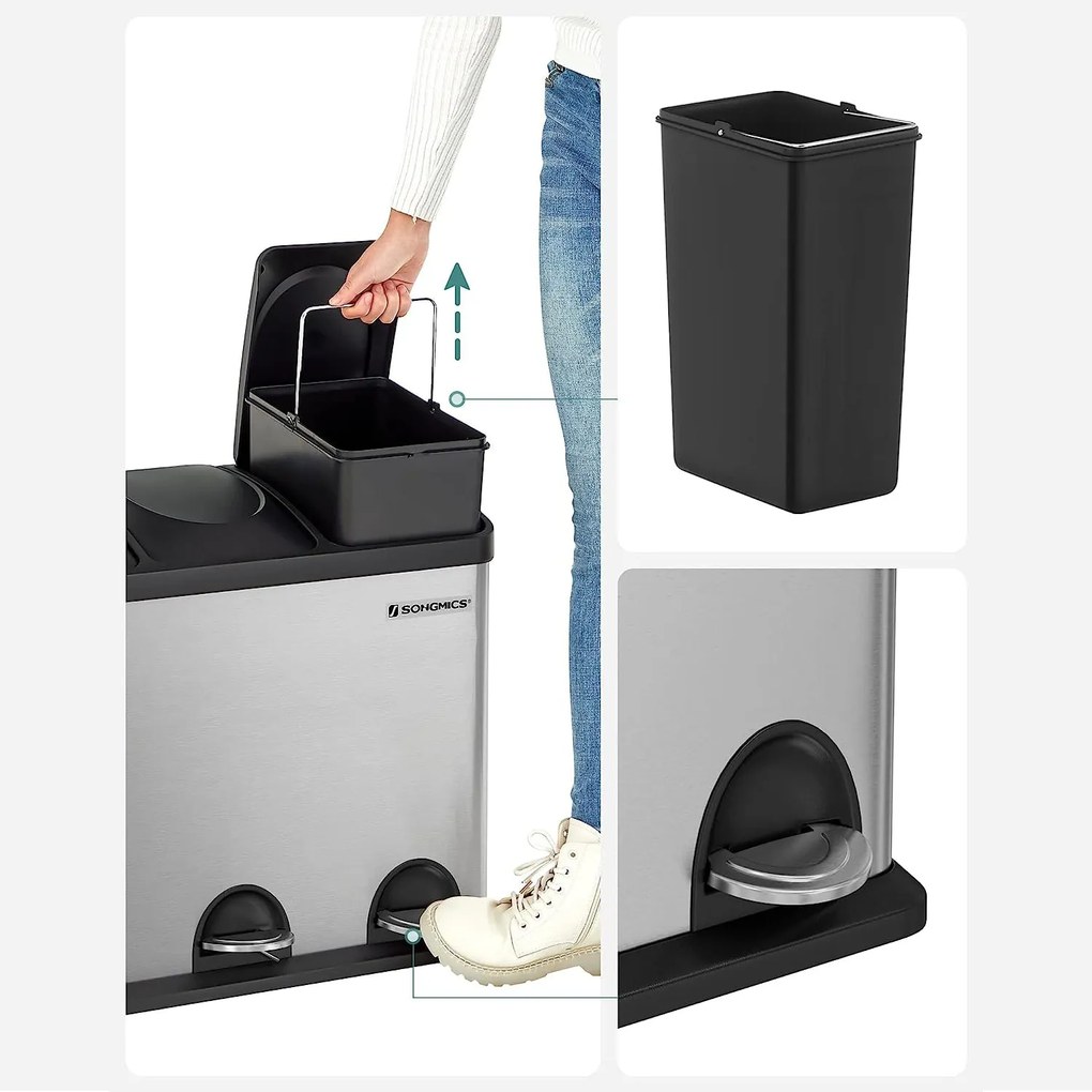 Szelektív hulladékgyűjtő 54L, pedálos szemetes 3 részes