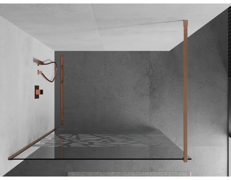 Mexen Kioto, Walk-In zuhany paraván 70 x 200 cm, 8 mm átlátszó üveg fehér mintás, réz matt profil, 800-070-101-65-85