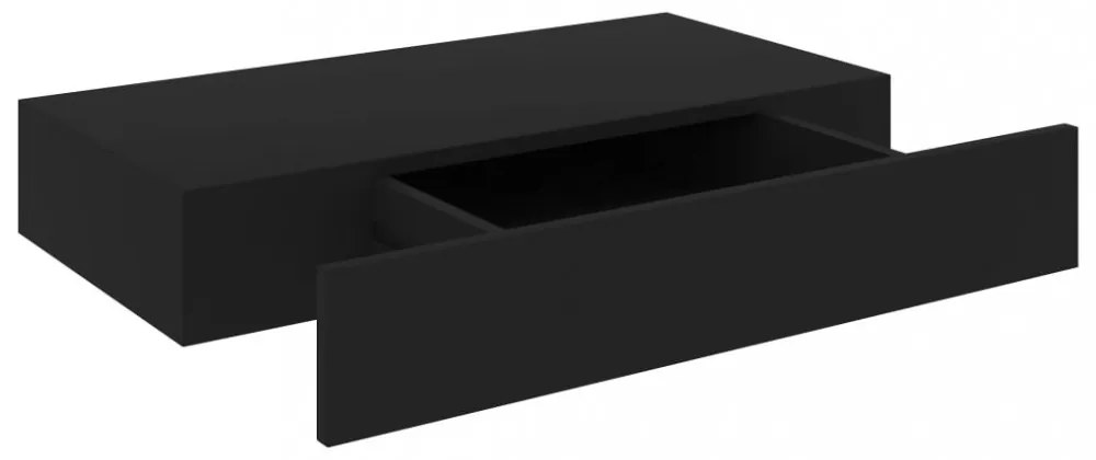 fekete lebegő fali polc fiókkal 48 x 25 x 8 cm