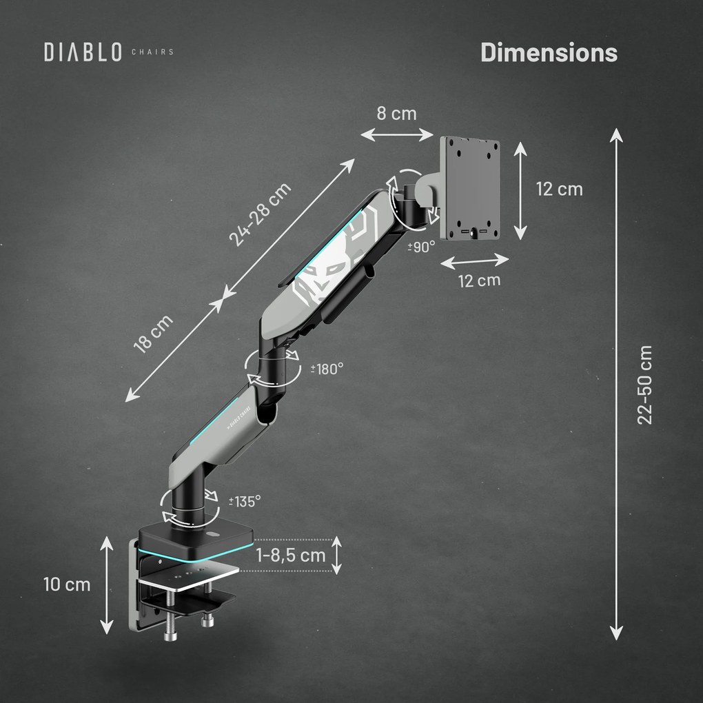 Monitortartó LED RGB 49", szürke-fekete: Diablo X-Arm