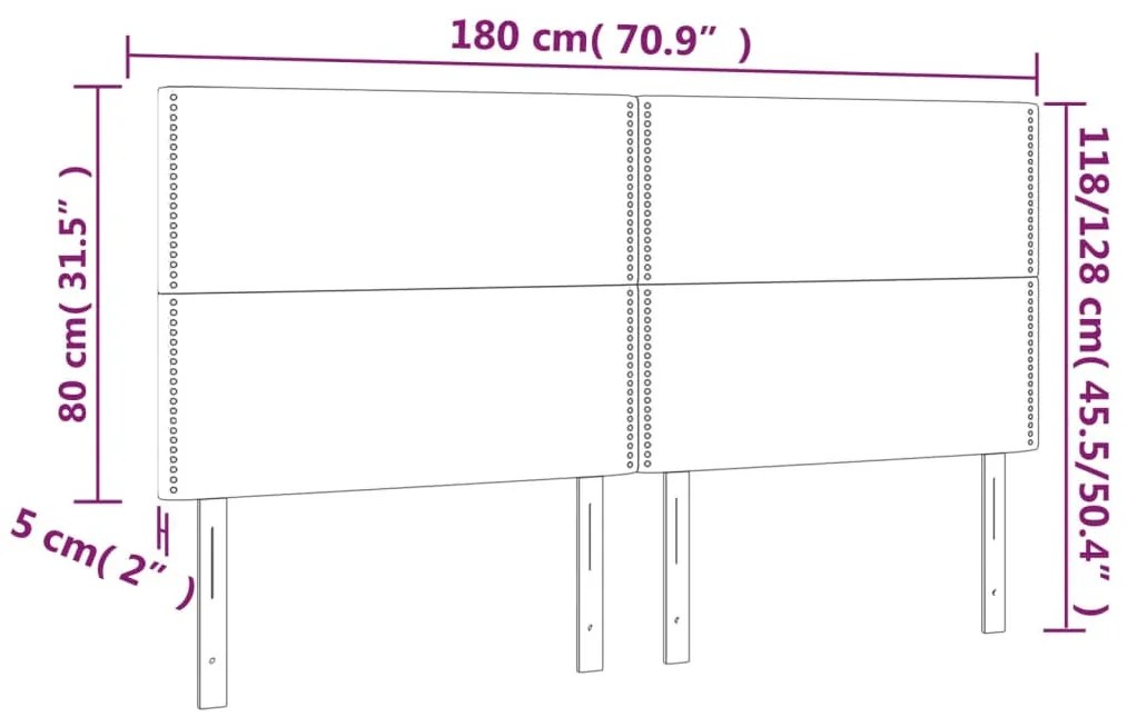 sötétkék bársony LED-es fejtámla 180x5x118/128 cm