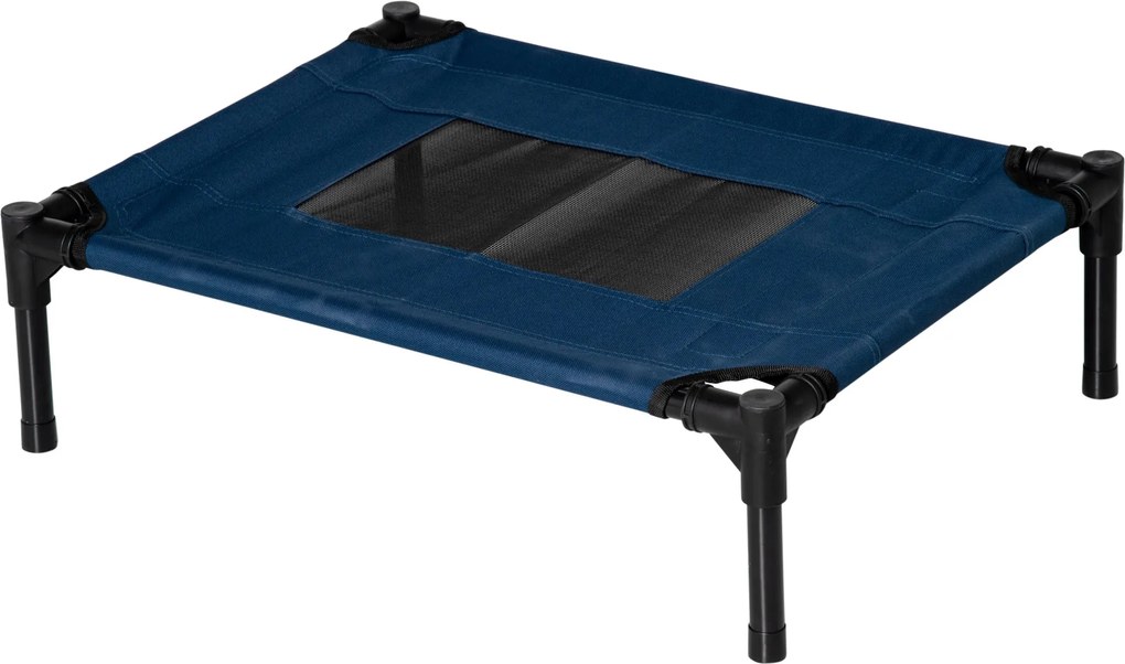 PawHut Hordozható Emelt Ágy Kutyáknak és Macskáknak Lélegző Hálós Területtel és Oxford Szövetből a Belső és Külső Használatra 61x46x18 cm Kék | Aosom