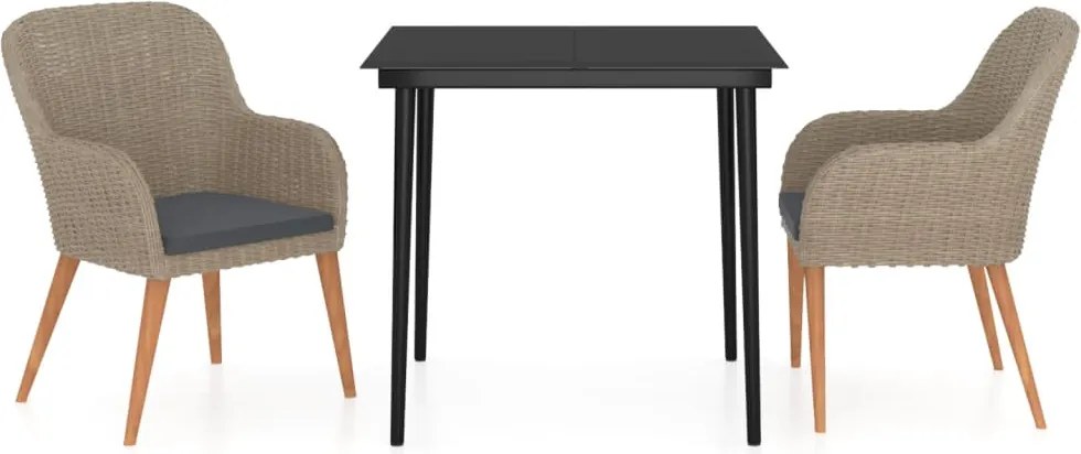 vidaXL 3 részes barna kerti étkezőgarnitúra párnákkal