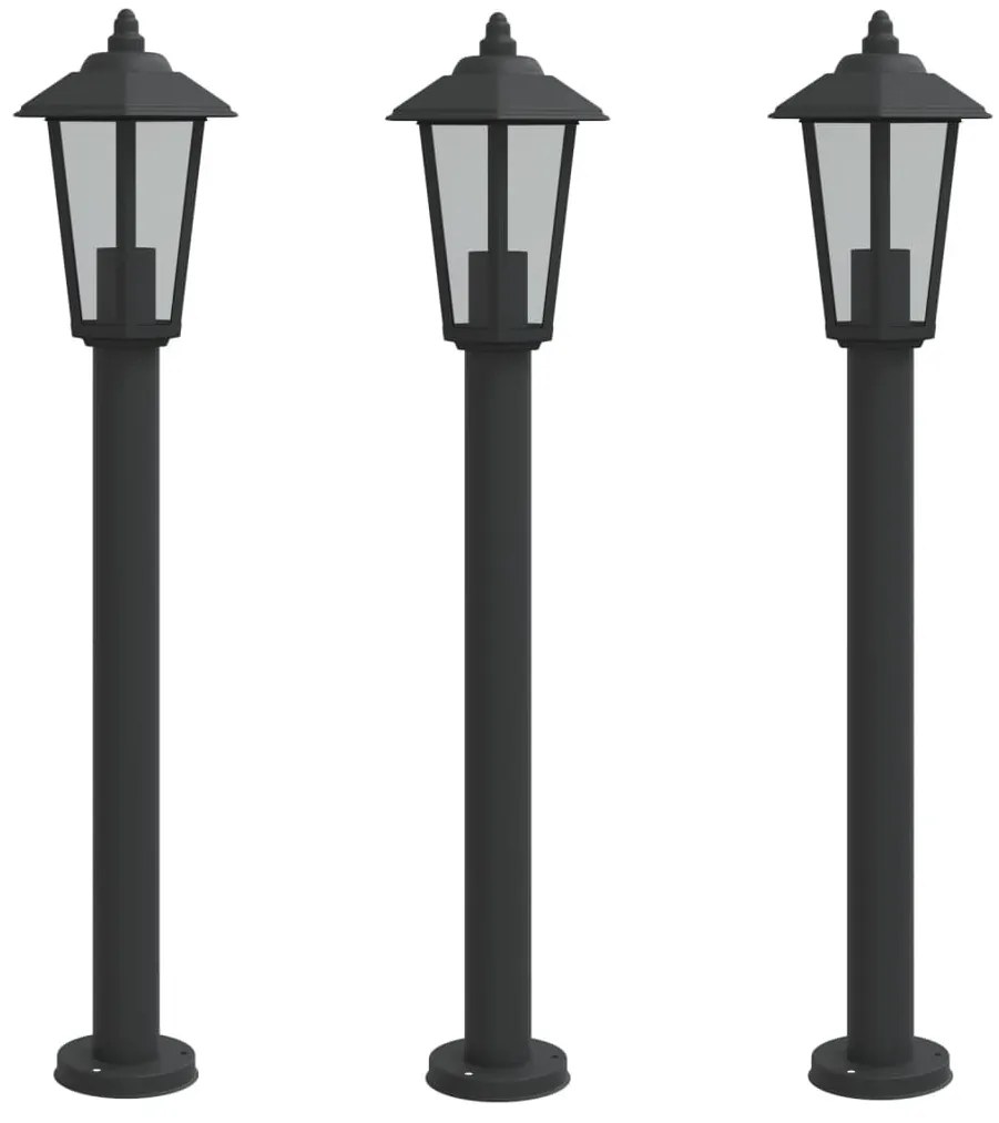 3 db fekete rozsdamentes acél kültéri állólámpa 80 cm