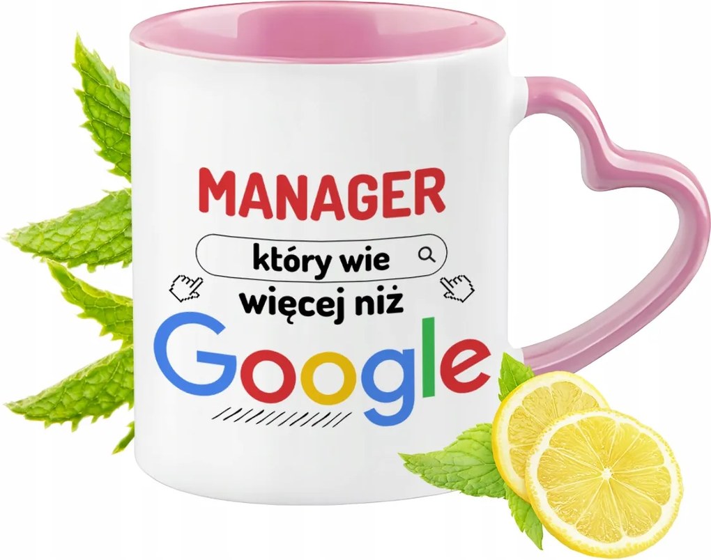 Menedzser bögre Rózsaszín, szív alakú füllel Kávé ajándék