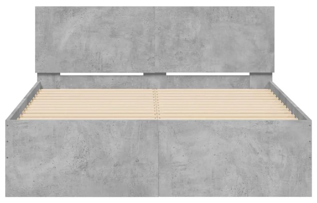 betonszürke ágykeret fejtámlával és LED-del 140x190 cm