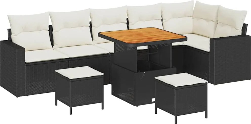 vidaXL Kerti Kanapé Szett 9 pcs Fekete polirattan