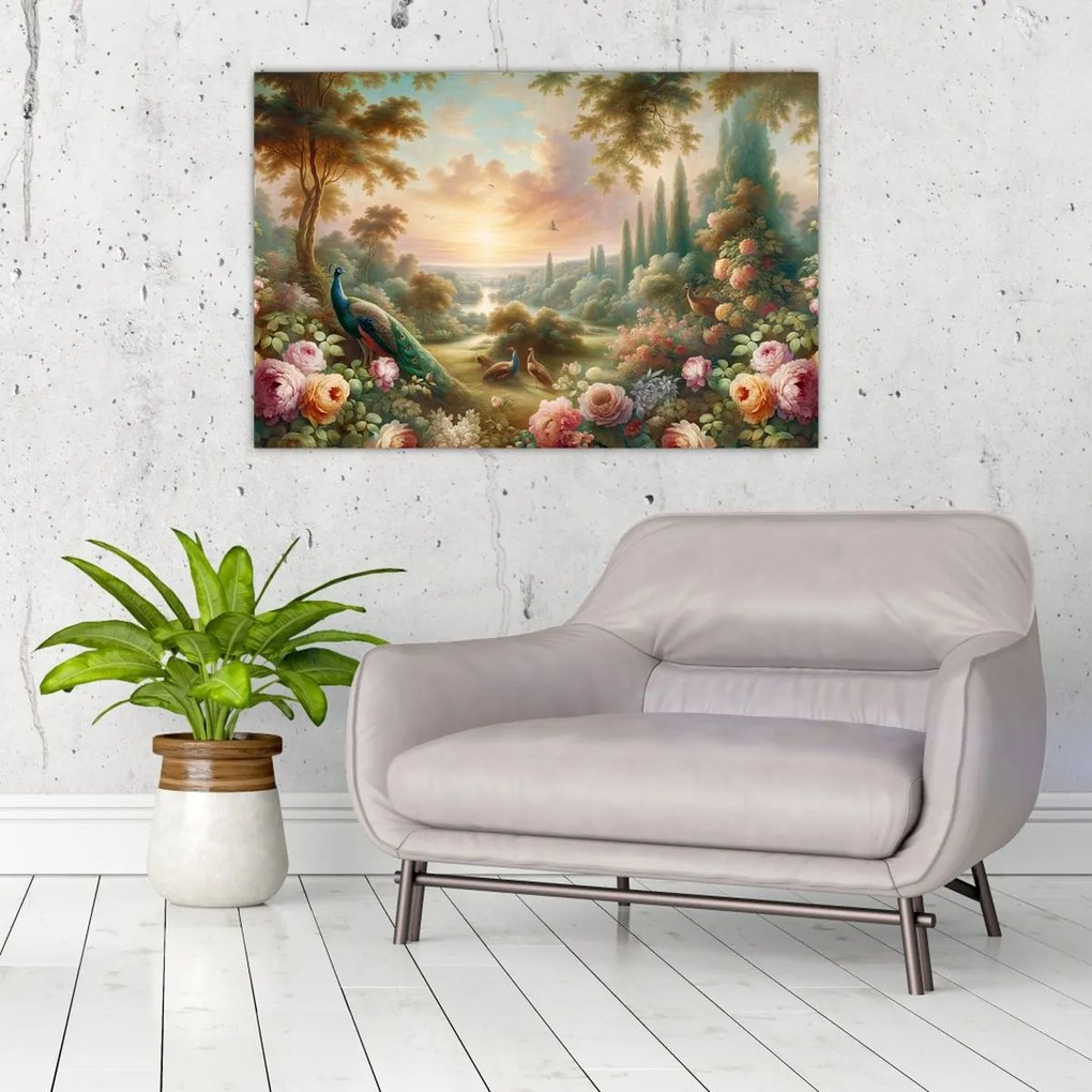 Kép - Pávák a kertben (90x60 cm)