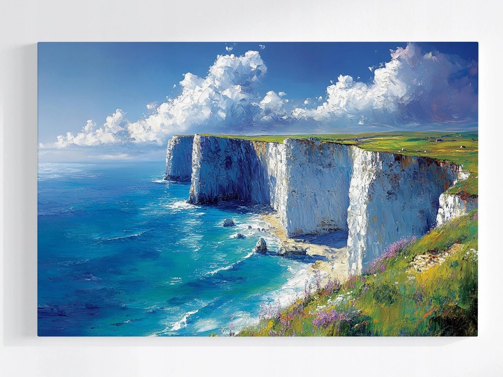 Poszter Tájkép Fehér Sziklák Dover Tenger Sziklák Virágok 120x80