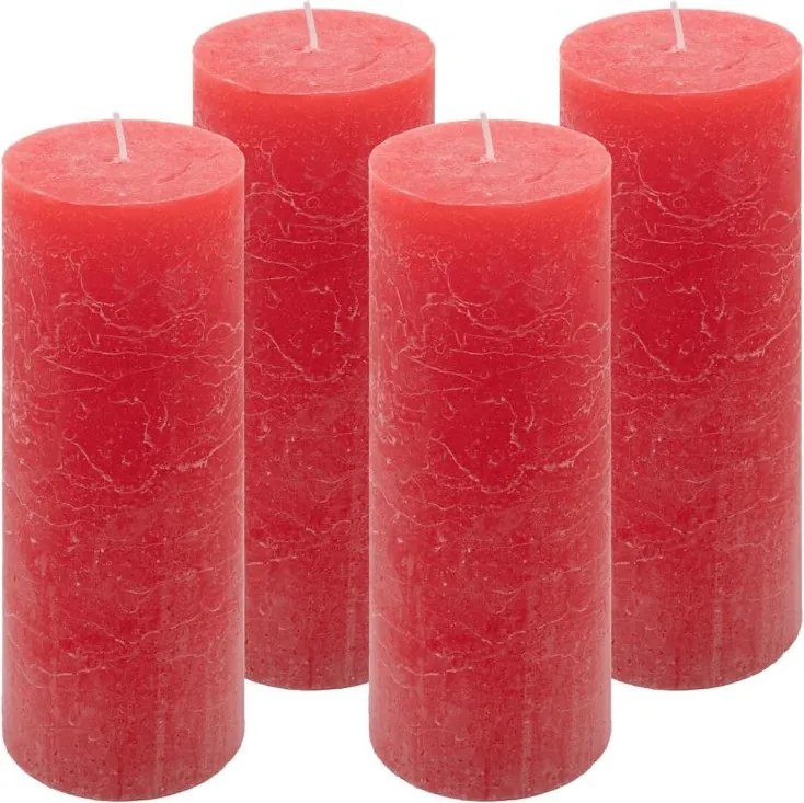Rusztikus gyertya készlet 20 cm Ø 7,5 cm 4 db piros
