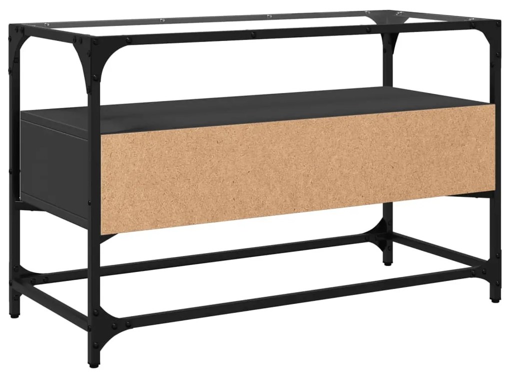 fekete szerelt fa TV-szekrény üveglappal 80 x 35 x 51 cm