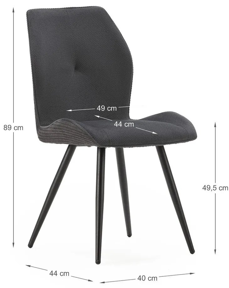 Fekete kordbársony étkezőszék szett 2 db-os Adaya – Marckeric