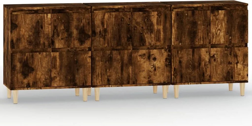 vidaXL 3 db füstös tölgy színű szerelt fa tálalószekrény 60x35x70 cm