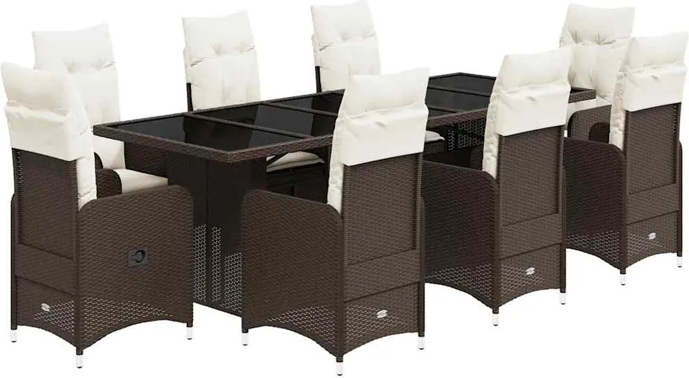 vidaXL 9 részes barna polyrattan kerti bisztrógarnitúra párnákkal