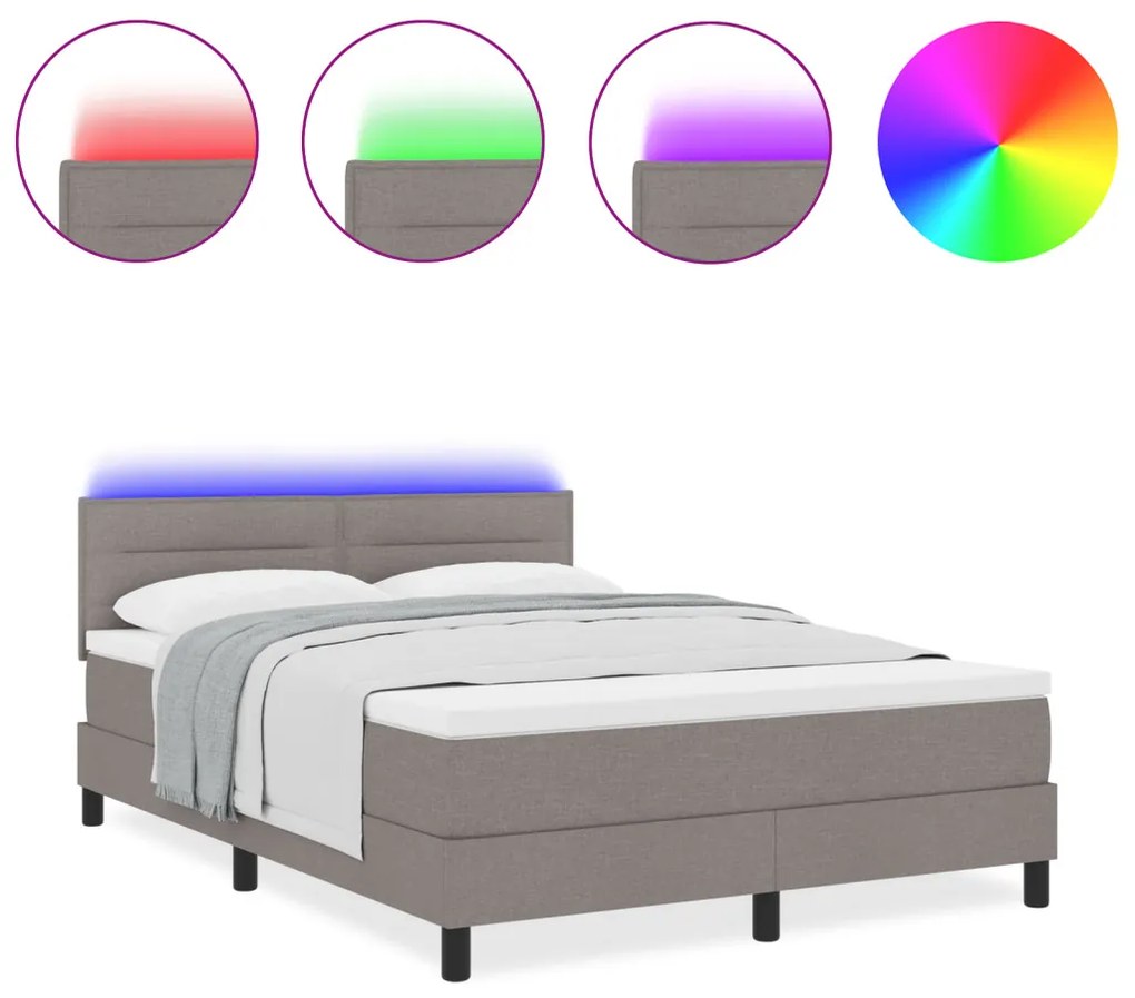 Box Spring Ágy Matraccal & LED Taupe 160x200 cm Szövet