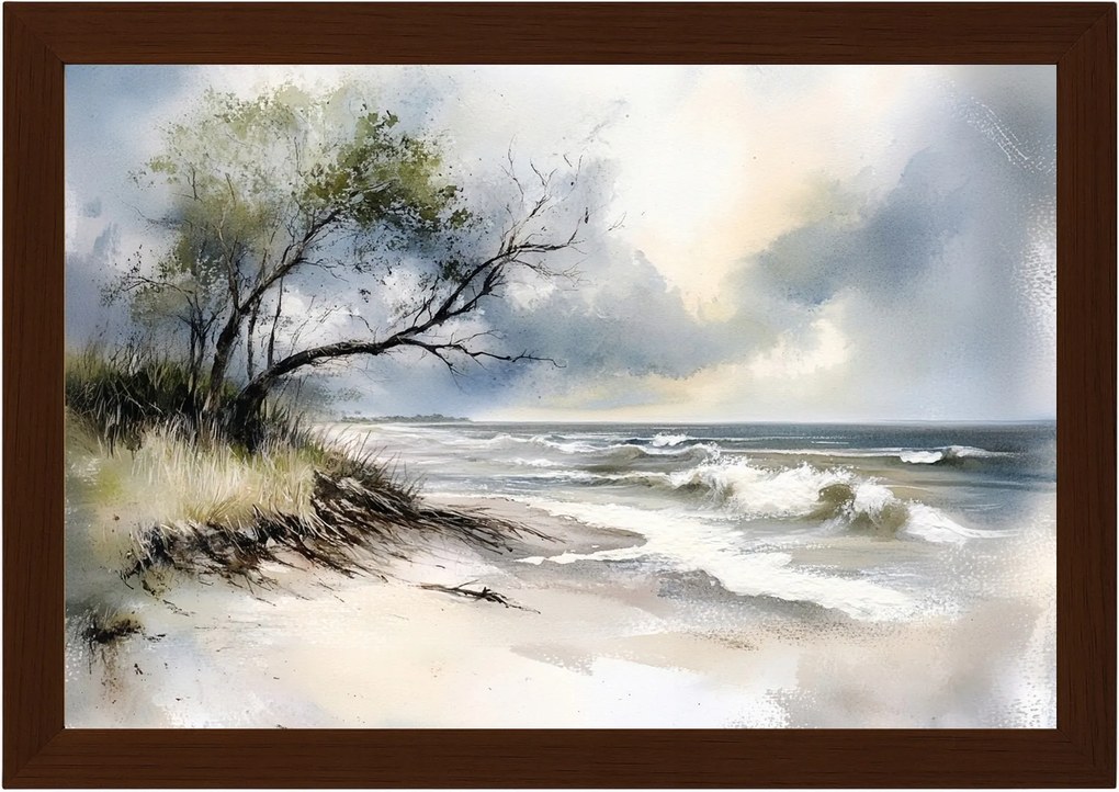 Poszter Keret Fa Tájkép Tenger Hullámok Balti-tenger Tengerpart Dűnék Fa 60x40