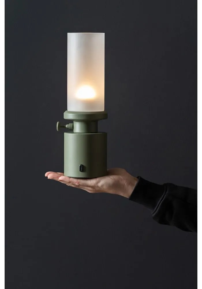 Khaki LED dimmelhető asztali lámpa fém-üveg búrával (magasság 29,5 cm) Camp – Leitmotiv