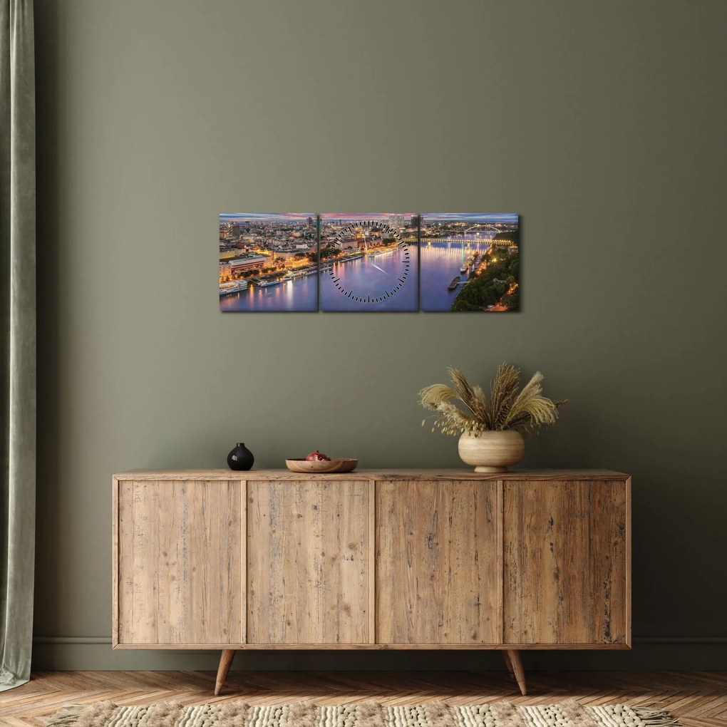 Pozsonyi éjszakai város képe folyóval (órával) (90x30 cm)