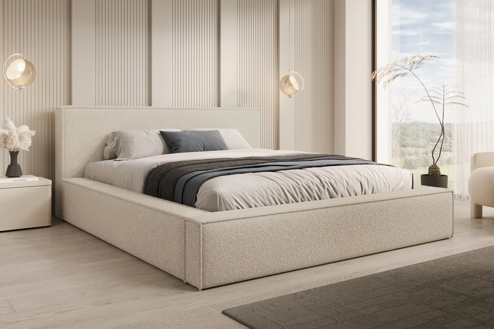 Nirello kárpitozott ágy 160x200 cm, ágyneműtartós - bézs buklé Quelle 03