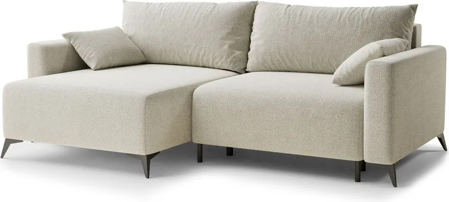 Krémszínű zsenília kinyitható-tárolóhelyes sarokkanapé (bal oldali-heverő résszel) Leon – Maison de Rêve