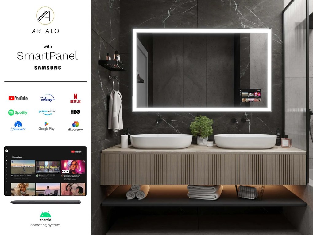 SMART tükör LED világítással M1 prémium + Samsung SmartPanel
