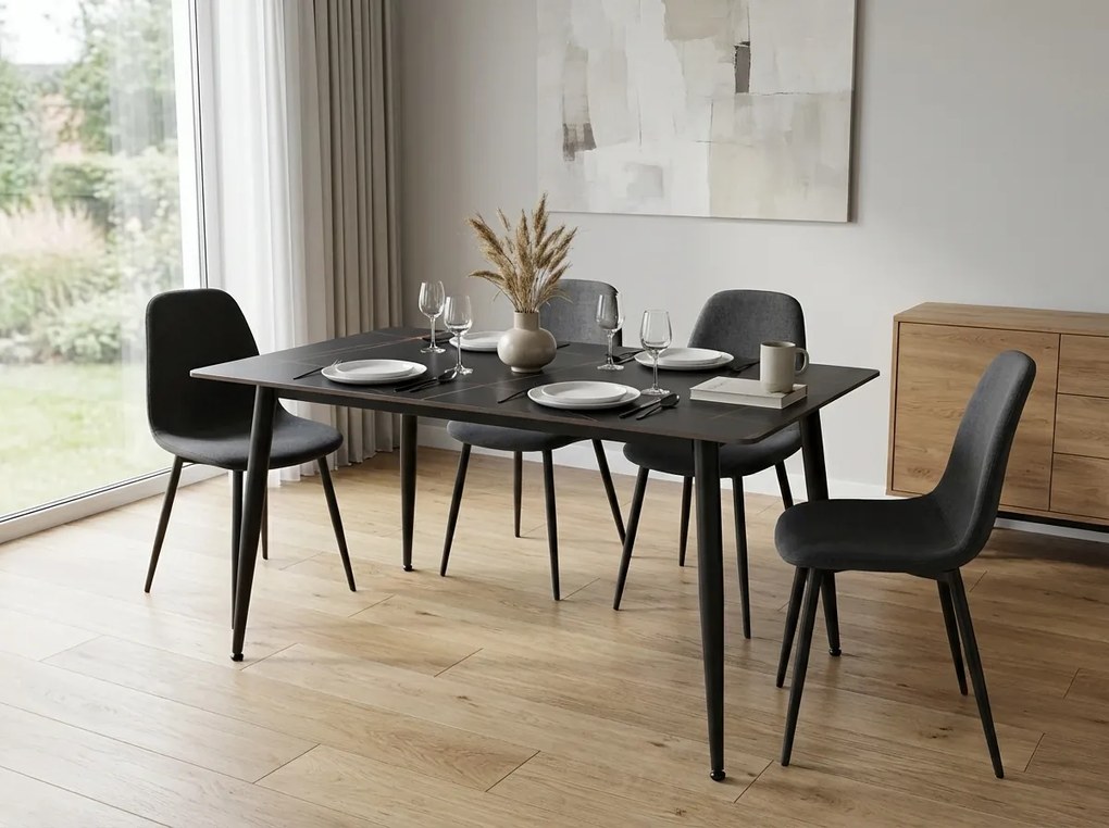 Étkezőasztal RION 130x70 cm kerámia lappal, fekete márvány
