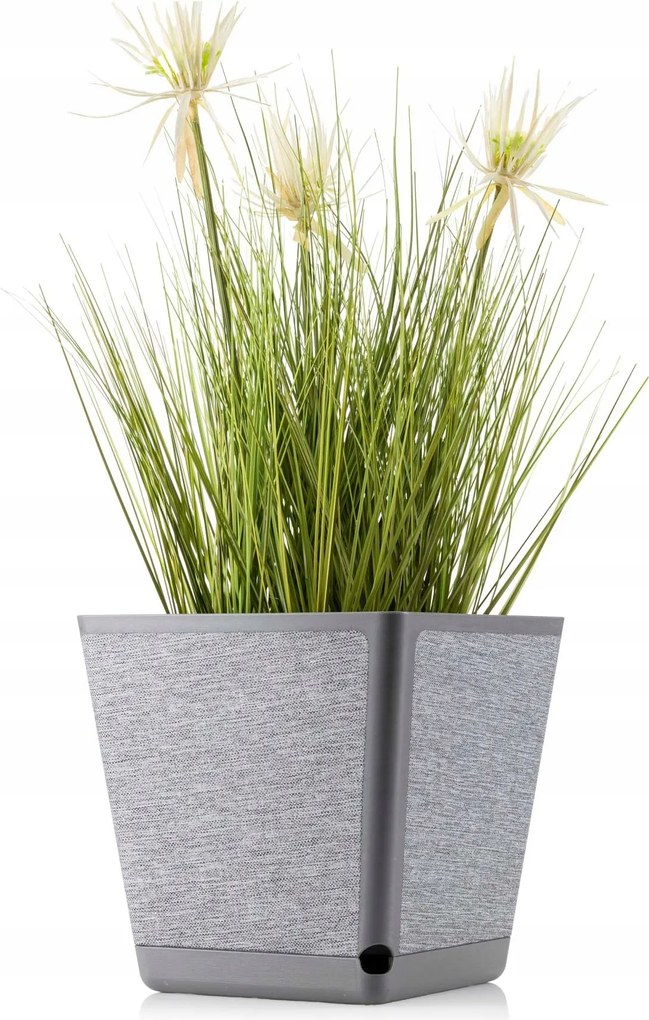 Négyzet Alakú kaspó szürke textil nagy Állvánnyal És Mérővel h24x24 cm