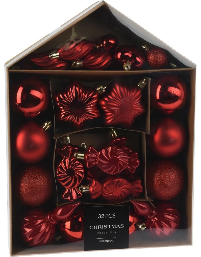 Festive karácsonyi dekorációs készlet piros, 32 db