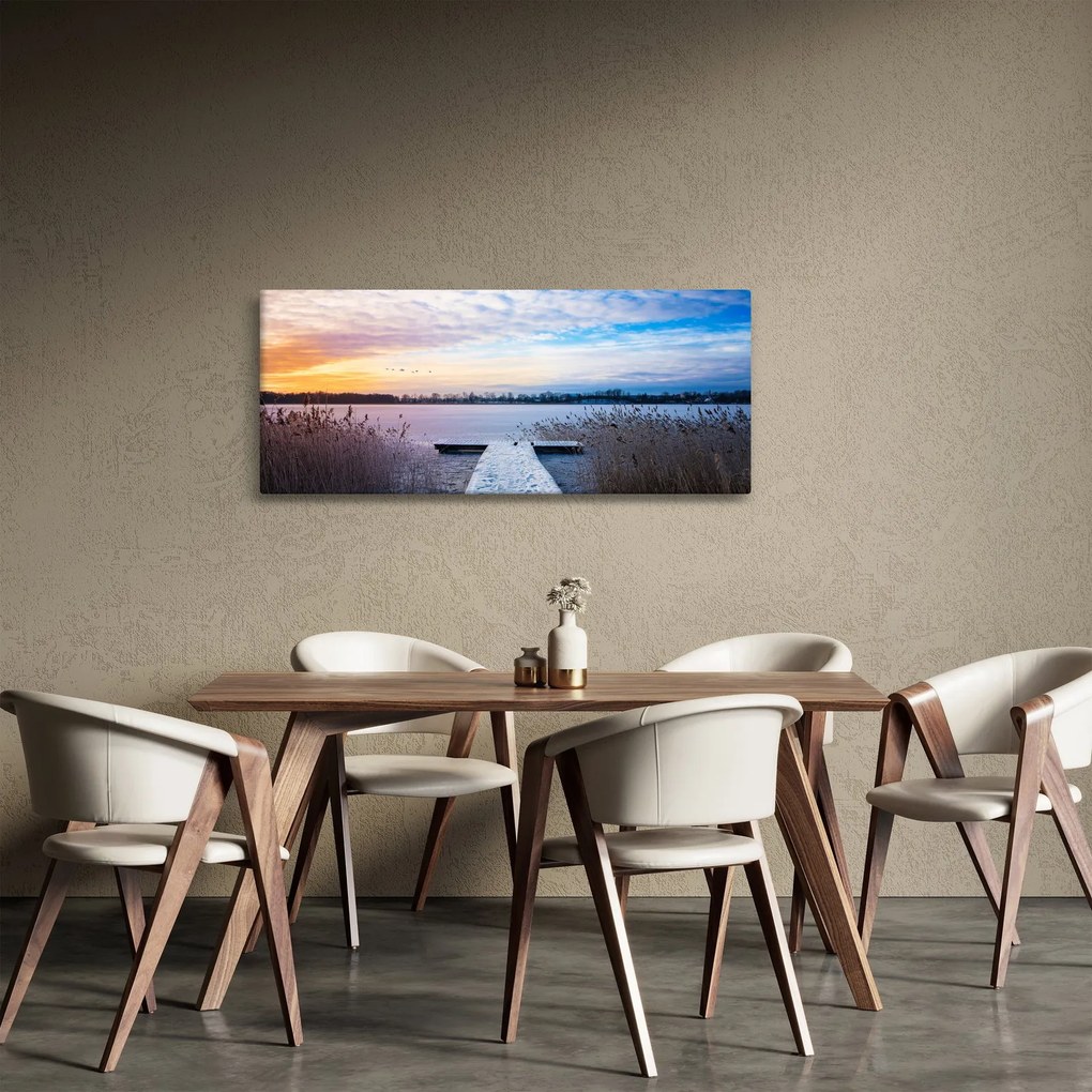 Kép - Befagyott tó, Ełk, Mazury, Lengyelország (120x50 cm)
