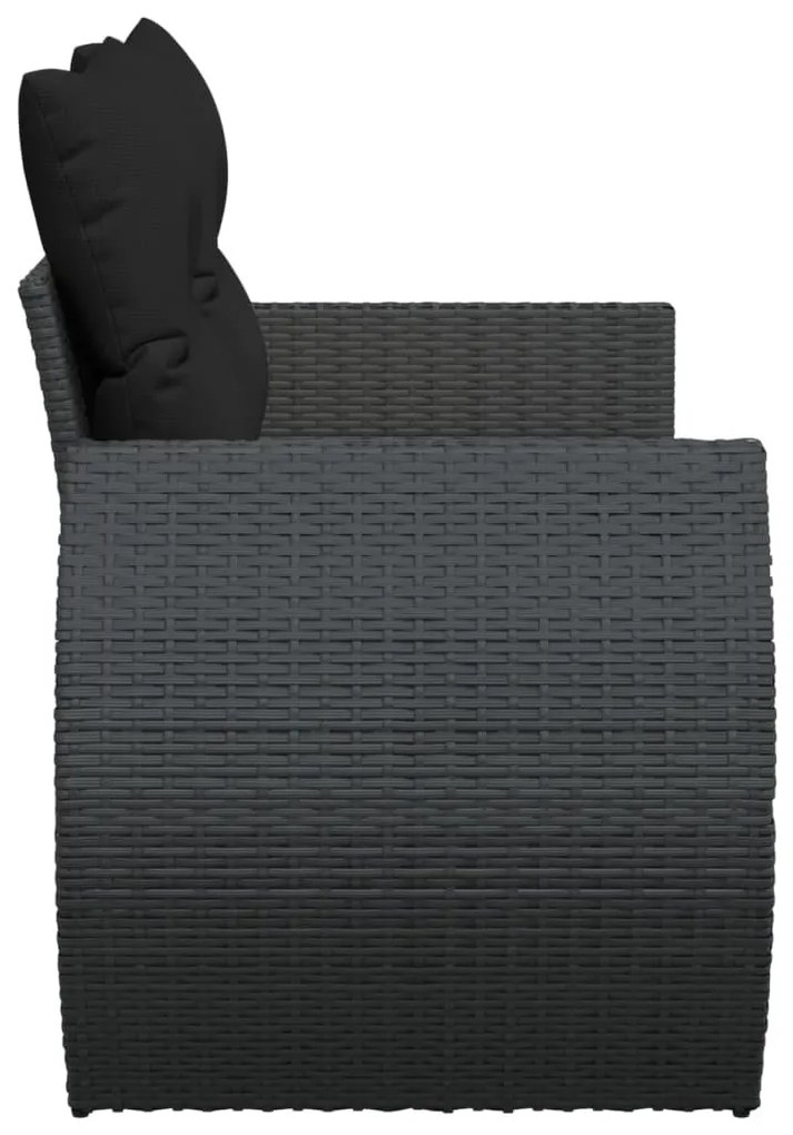 2 személyes fekete polyrattan kerti kanapé párnával