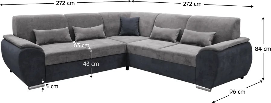 Ülőgarnitúra, sötét szürke/szürke Soro anyag, balos, kivitel, EMILY