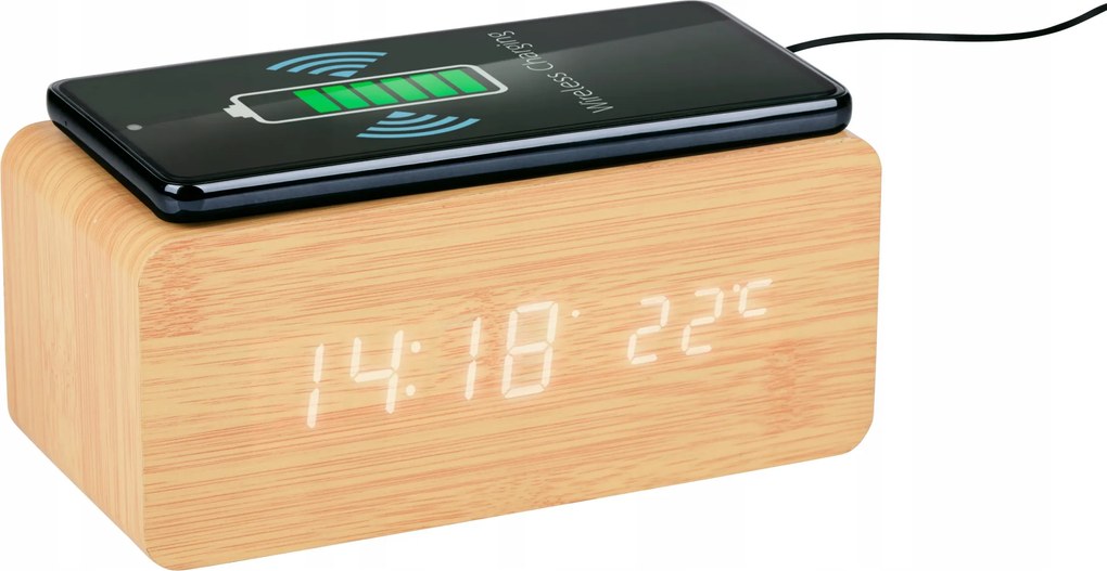 Ébresztőóra Óra Indukciós Töltő 5W Led Hőmérő Naptár Ébresztő Szundi