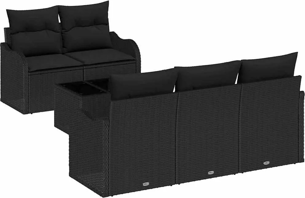 vidaXL Kerti Kanapé Szett 6 pcs Fekete Poli rattan és acél és üveg