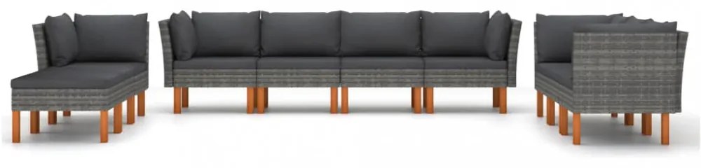 10 részes szürke polyrattan kerti ülőgarnitúra párnákkal