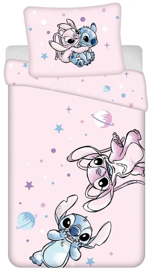 Rózsaszín egyszemélyes pamut gyerek ágyneműhuzat 140x200 cm Lilo a Stitch "Universe" – Jerry Fabrics