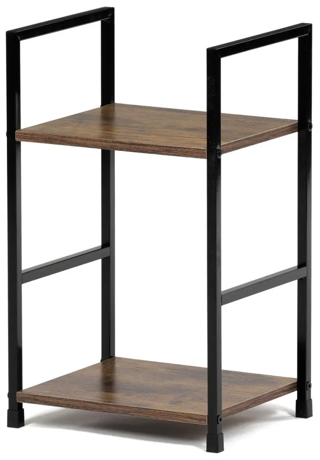 Bibliotecă, 2 rafturi, decor lemn vintage, MDF, lac negru